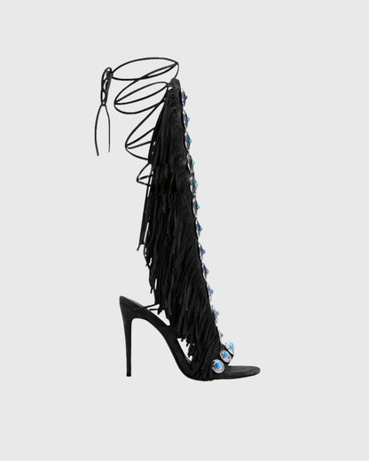 Babar Studded Fringe Lace Up Heels