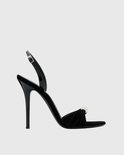 Babe Rhinestone Velvet Slingback Sandals In Black