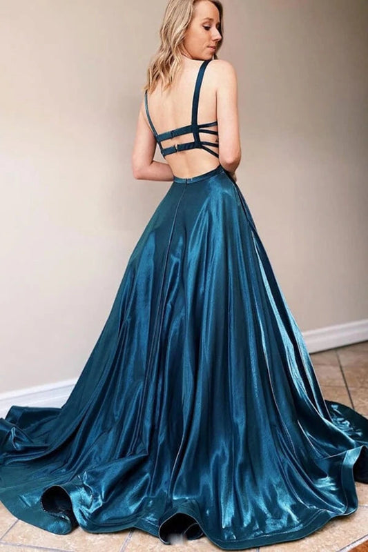 Backless Satin Long Prom Dress Simple Evening Dress,WP335