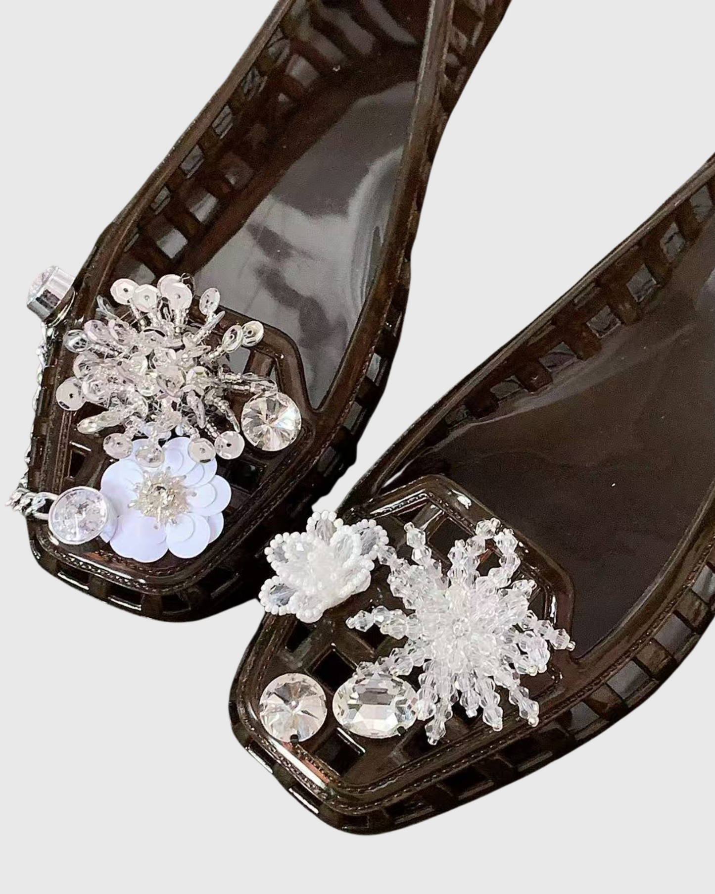 Bahia Flower Embellished Cutout Jelly Flats In Brown