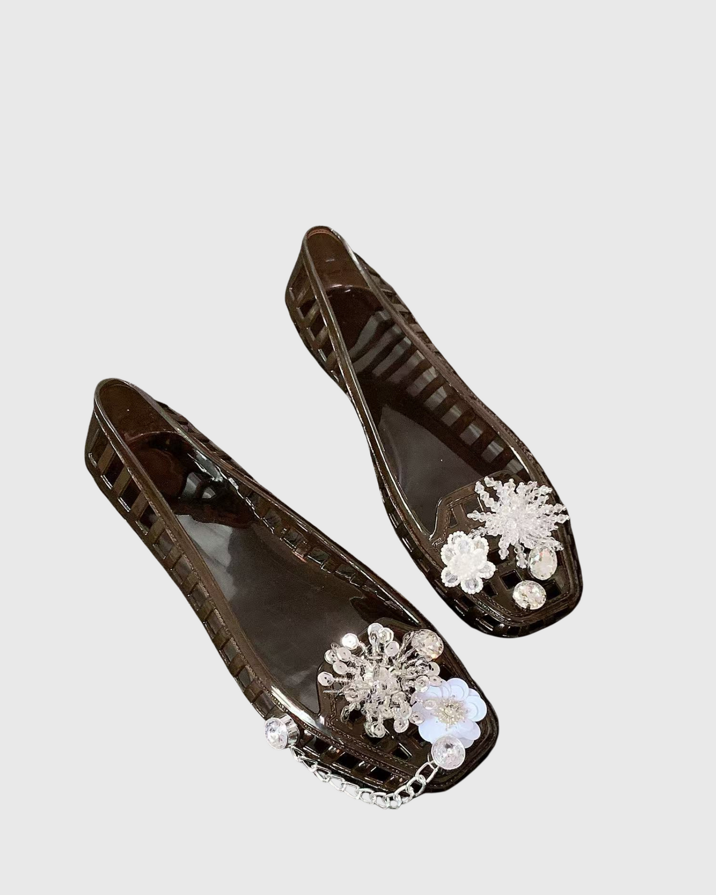 Bahia Flower Embellished Cutout Jelly Flats In Brown