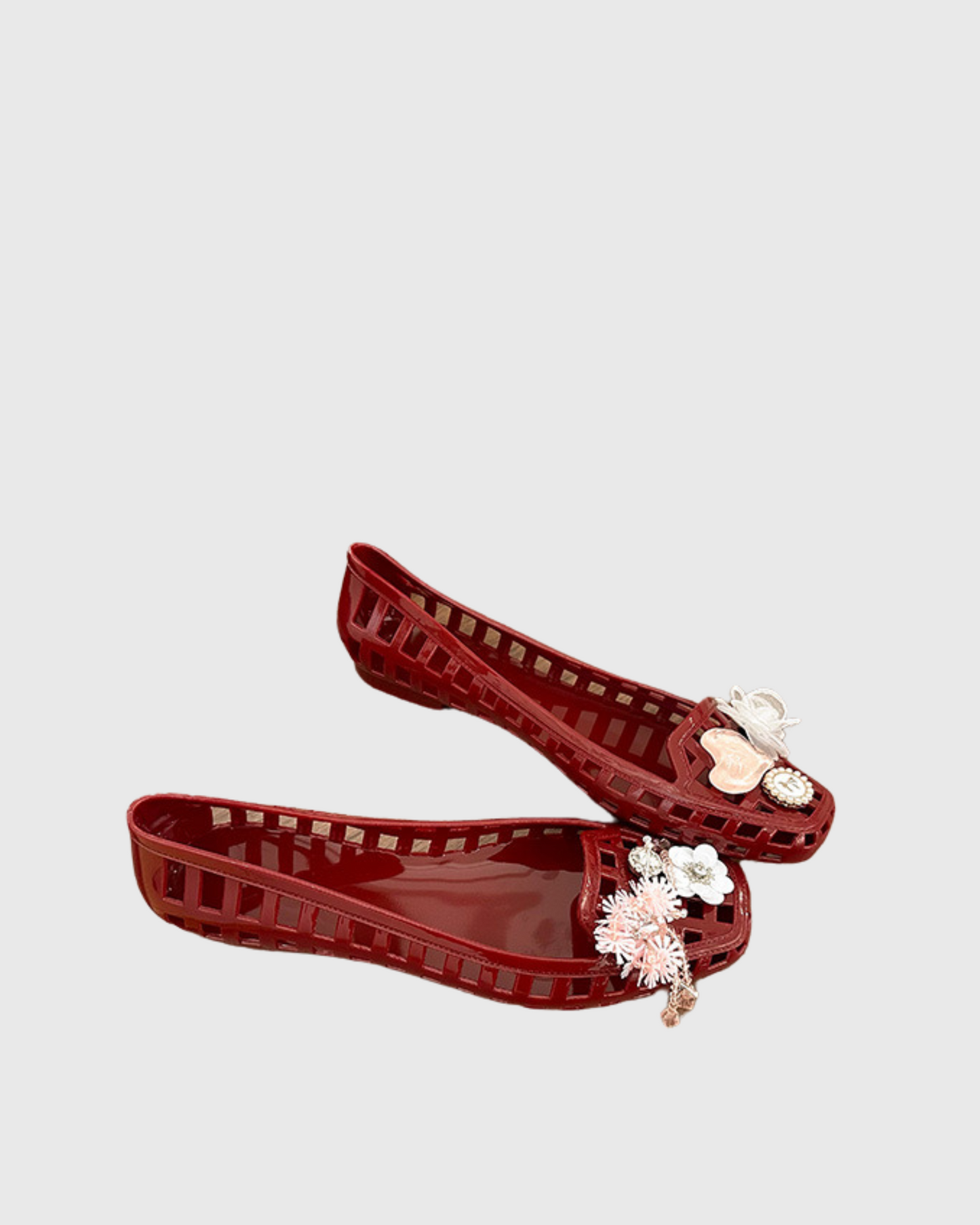Bahia Flower Embellished Cutout Jelly Flats In Red