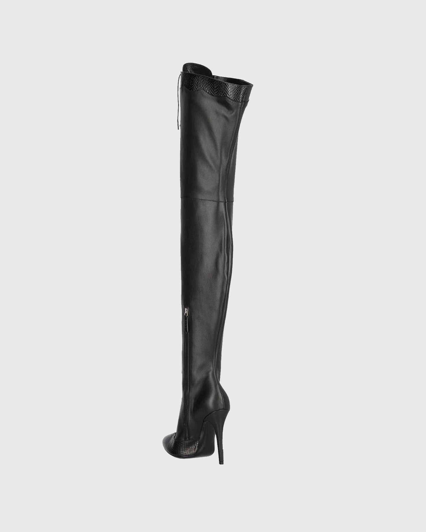 Balbina Leather Lace Up Over The Knee Boots In All Black