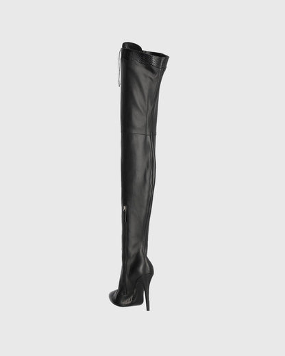 Balbina Leather Lace Up Over The Knee Boots In All Black