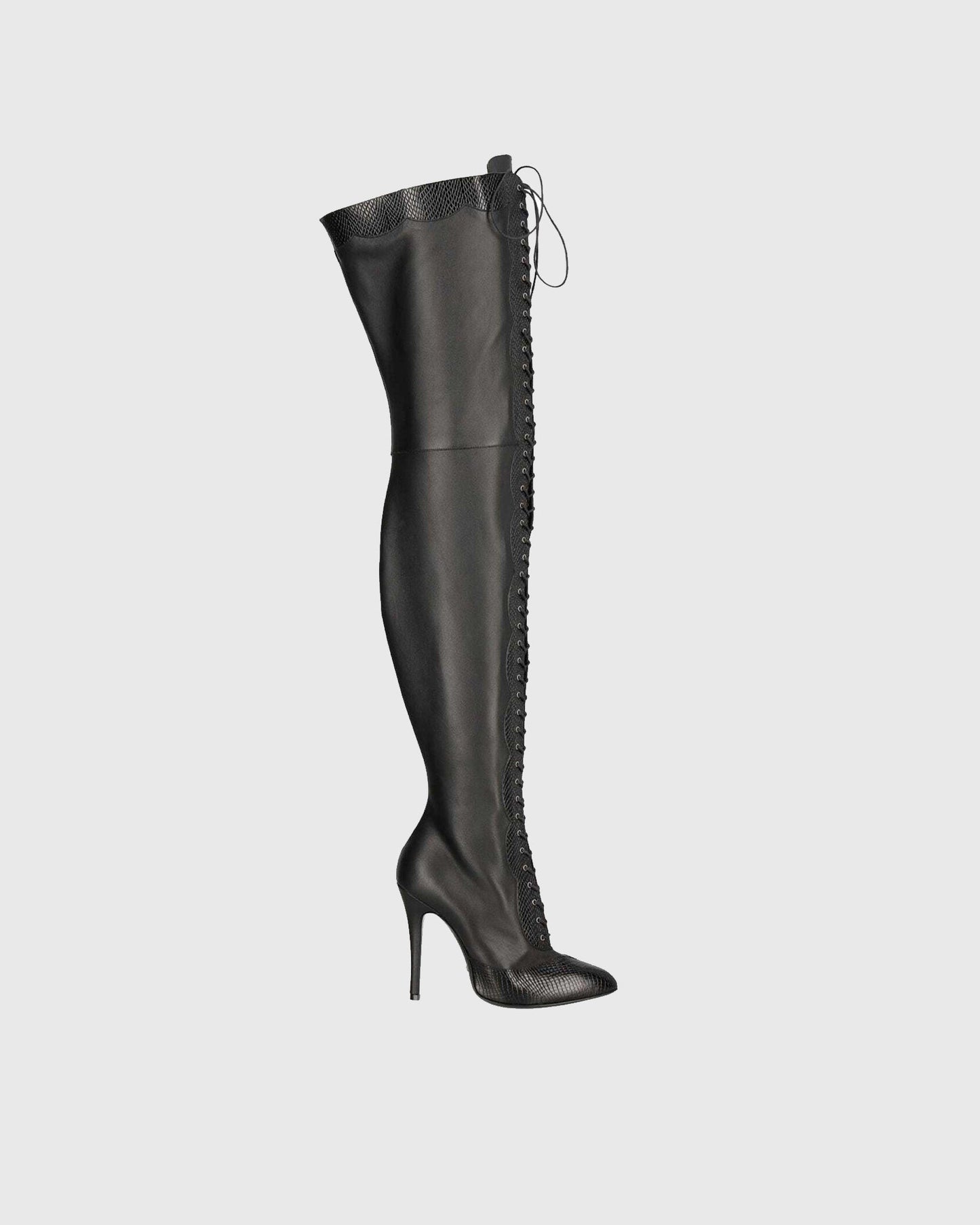 Balbina Leather Lace Up Over The Knee Boots In All Black