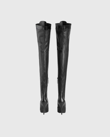 Balbina Leather Lace Up Over The Knee Boots In All Black