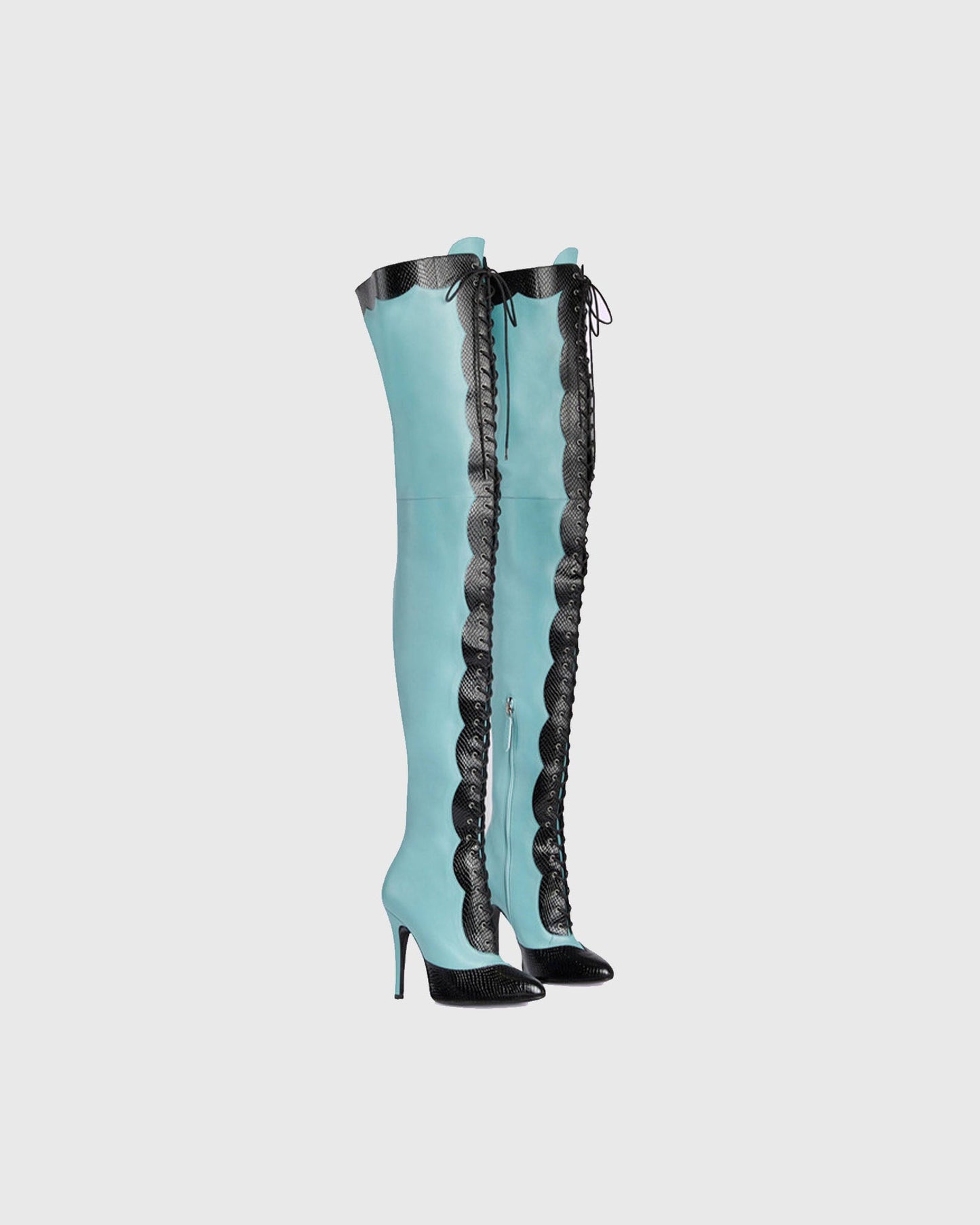Balbina Leather Lace Up Over The Knee Boots In Sky