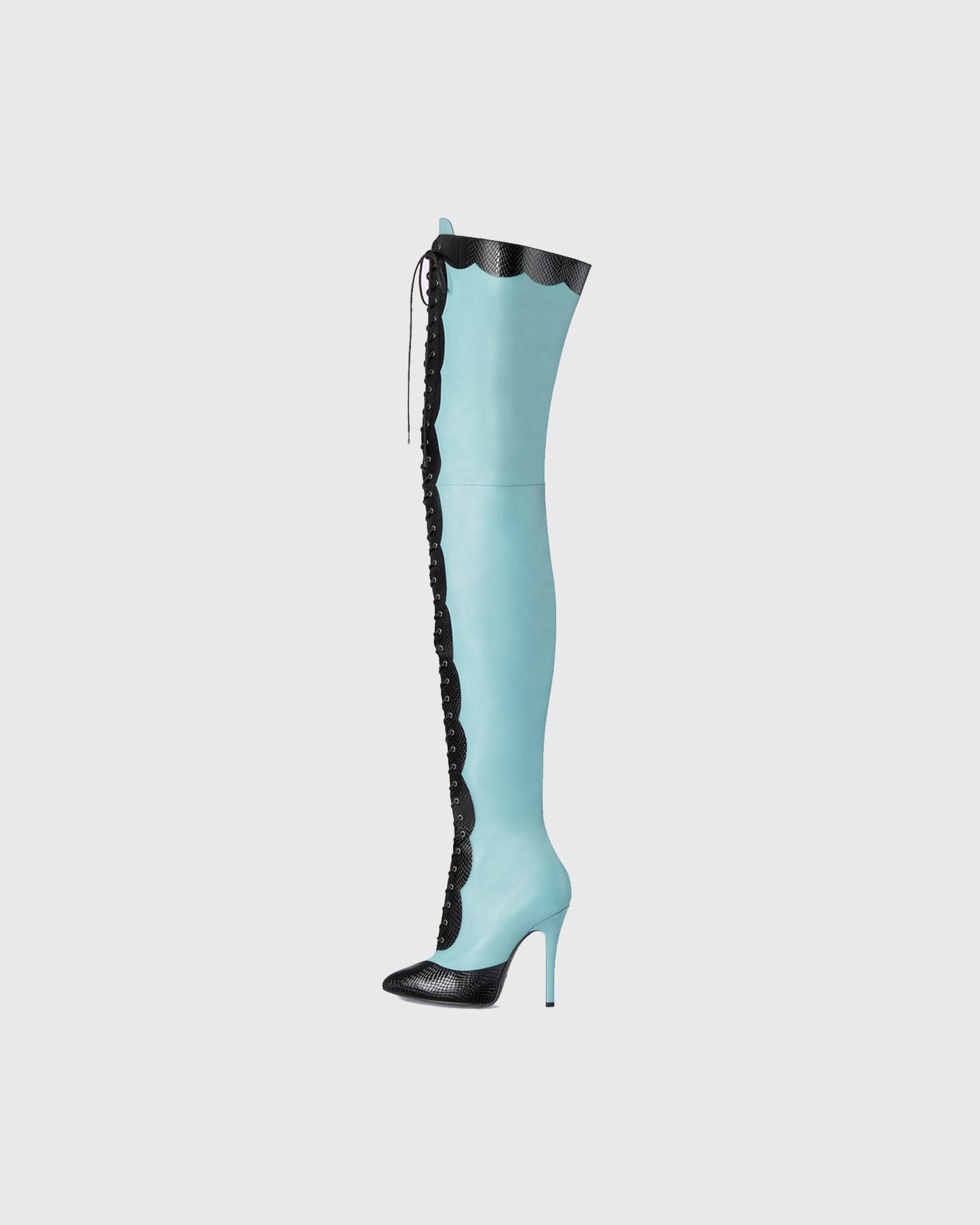 Balbina Leather Lace Up Over The Knee Boots In Sky