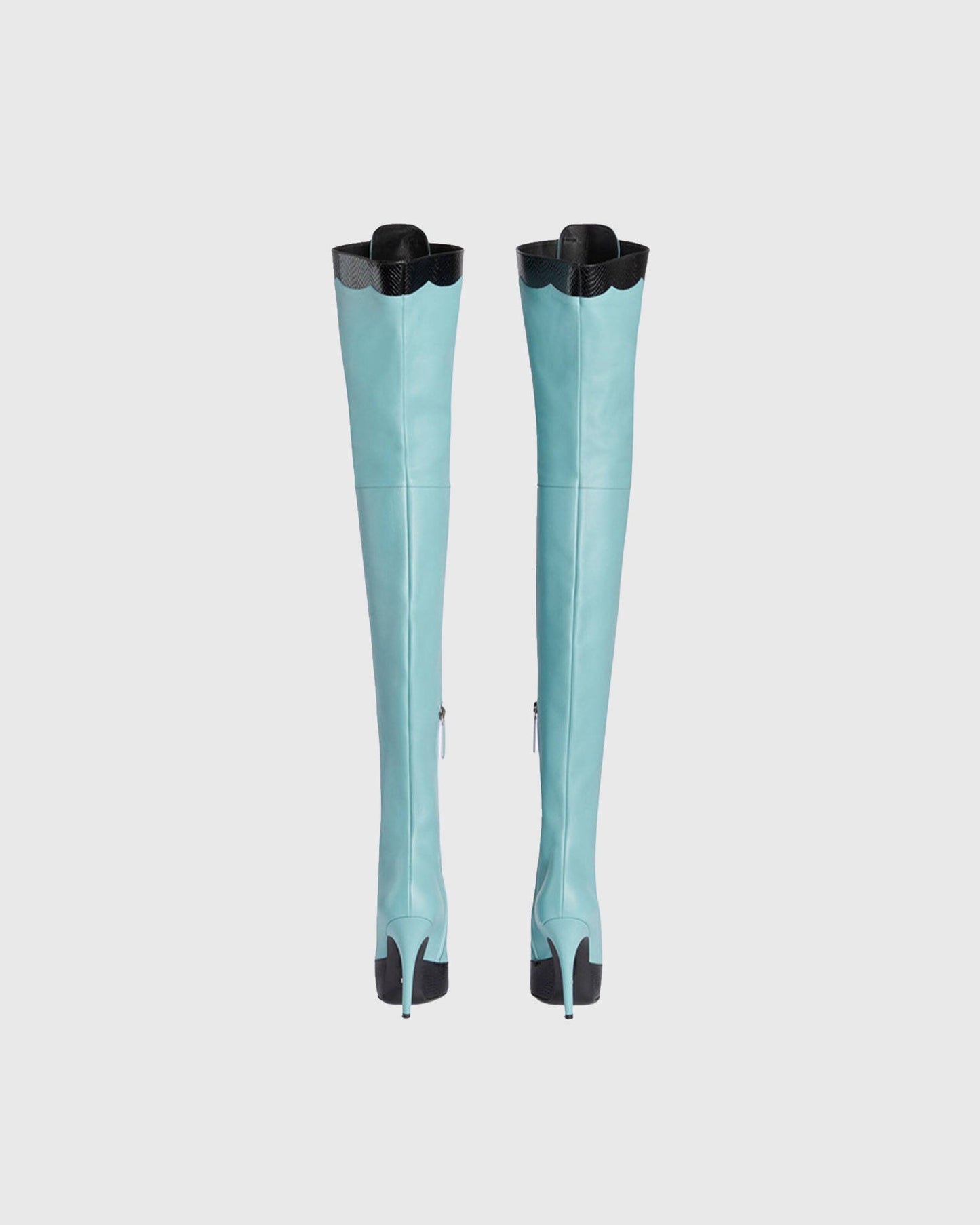Balbina Leather Lace Up Over The Knee Boots In Sky