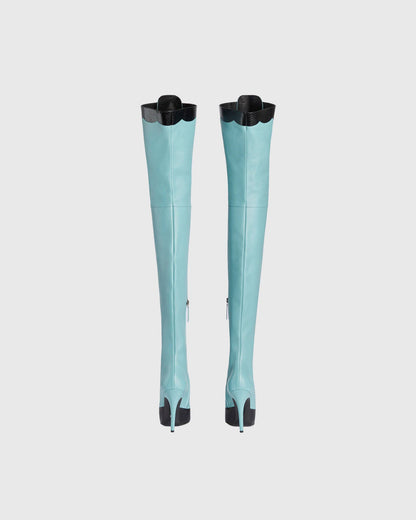 Balbina Leather Lace Up Over The Knee Boots In Sky