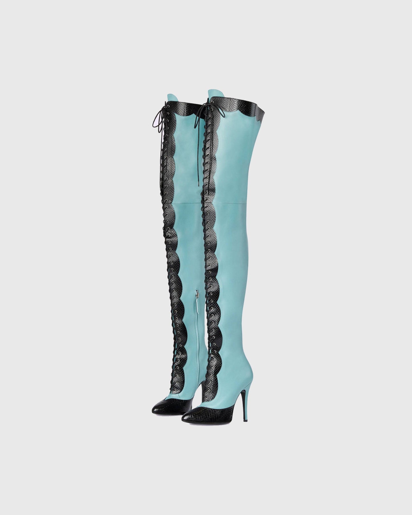 Balbina Leather Lace Up Over The Knee Boots In Sky