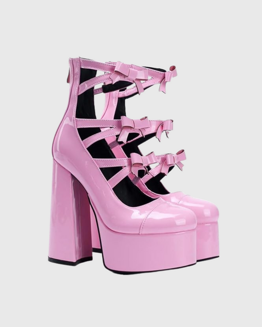 Barbara Bow Cutout Platform Pumps In Pink