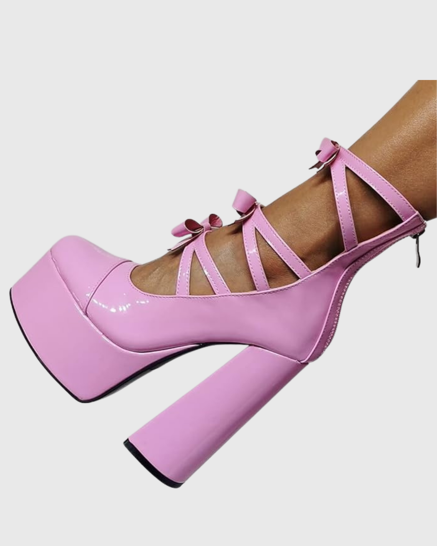 Barbara Bow Cutout Platform Pumps In Pink