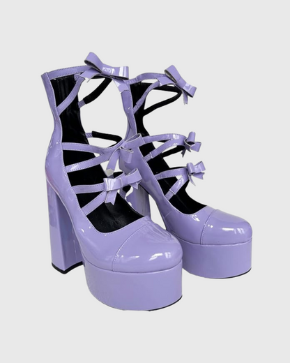 Barbara Bow Cutout Platform Pumps In Purple