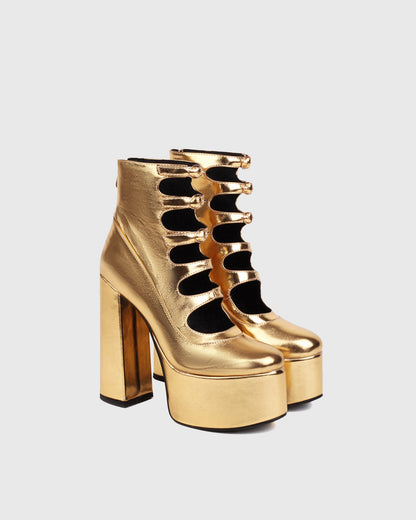 Barbara Cutout Buckle Platform Ankle Boots In Gold