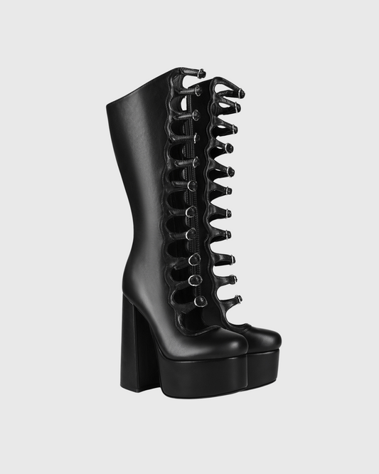 Barbara Cutout Buckle Platform Knee Hight Boots