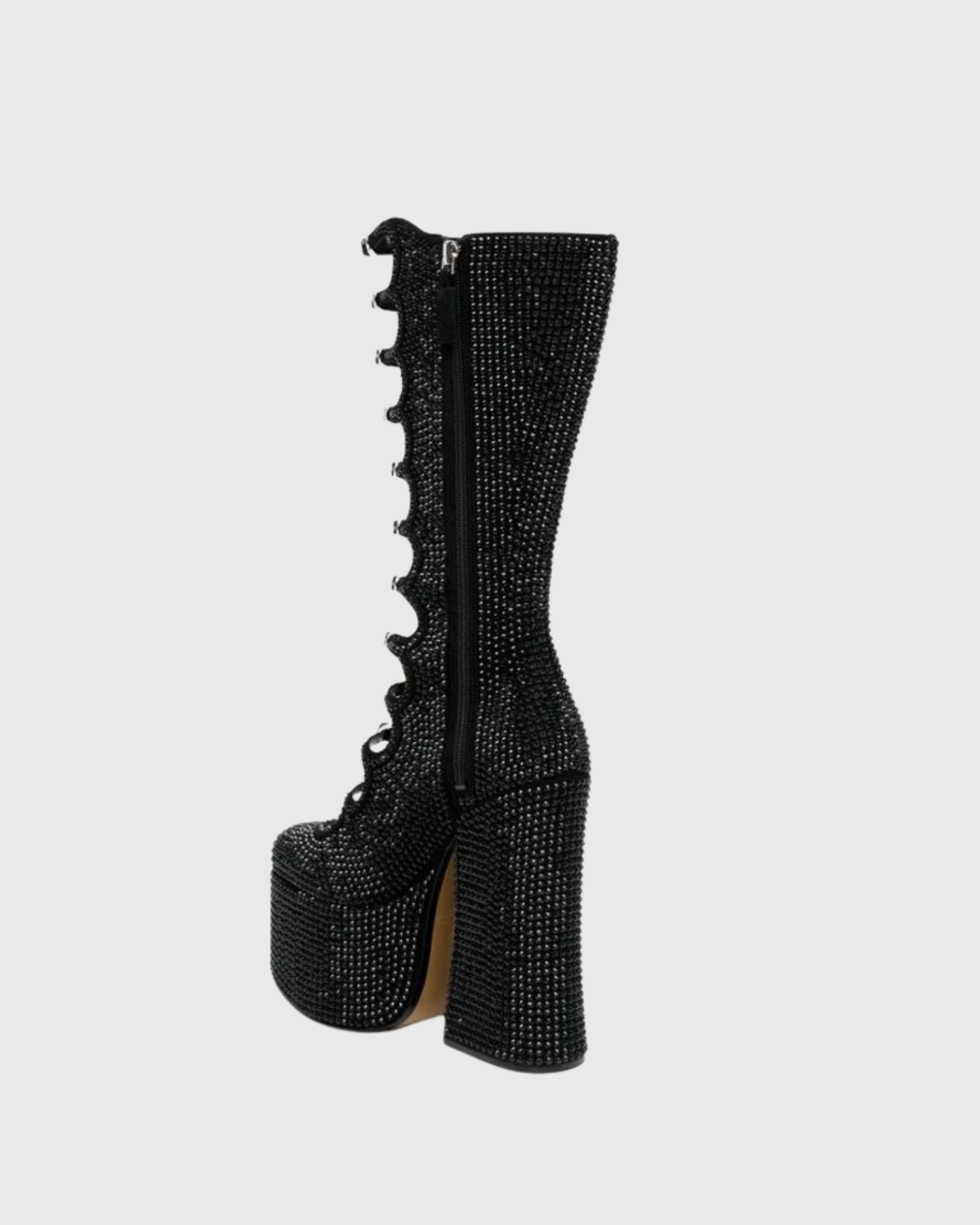 Barbara Rhinestone Cutout Platform Knee High Boots