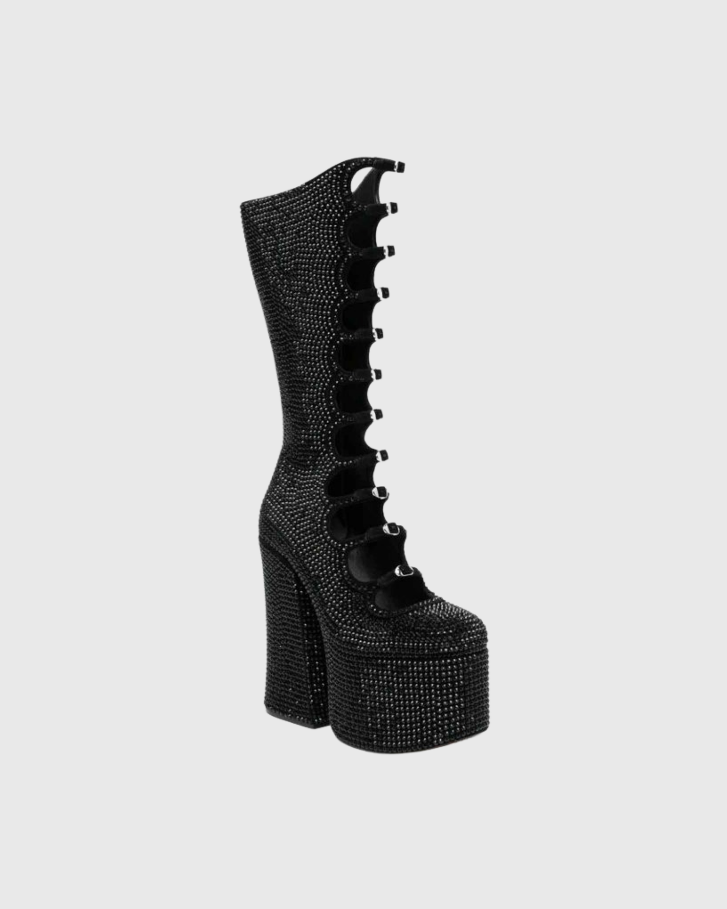 Barbara Rhinestone Cutout Platform Knee High Boots