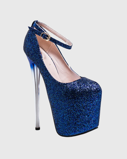 Bea Sparkle Strap Platform Pumps In Blue