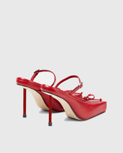 Beatrice Bow Embellished Leather Mules In Red