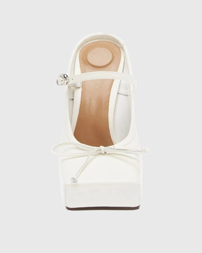 Beatrice Bow Embellished Leather Mules In White