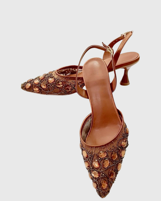 Belen Diamond Lace Slingback Pumps In Brown