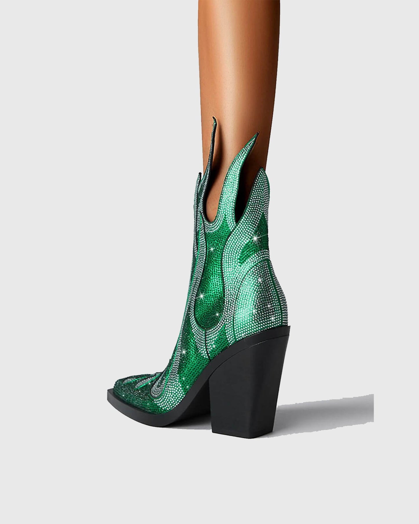 Beronia Rhinestone Embellished Flame Ankle Boots In Green