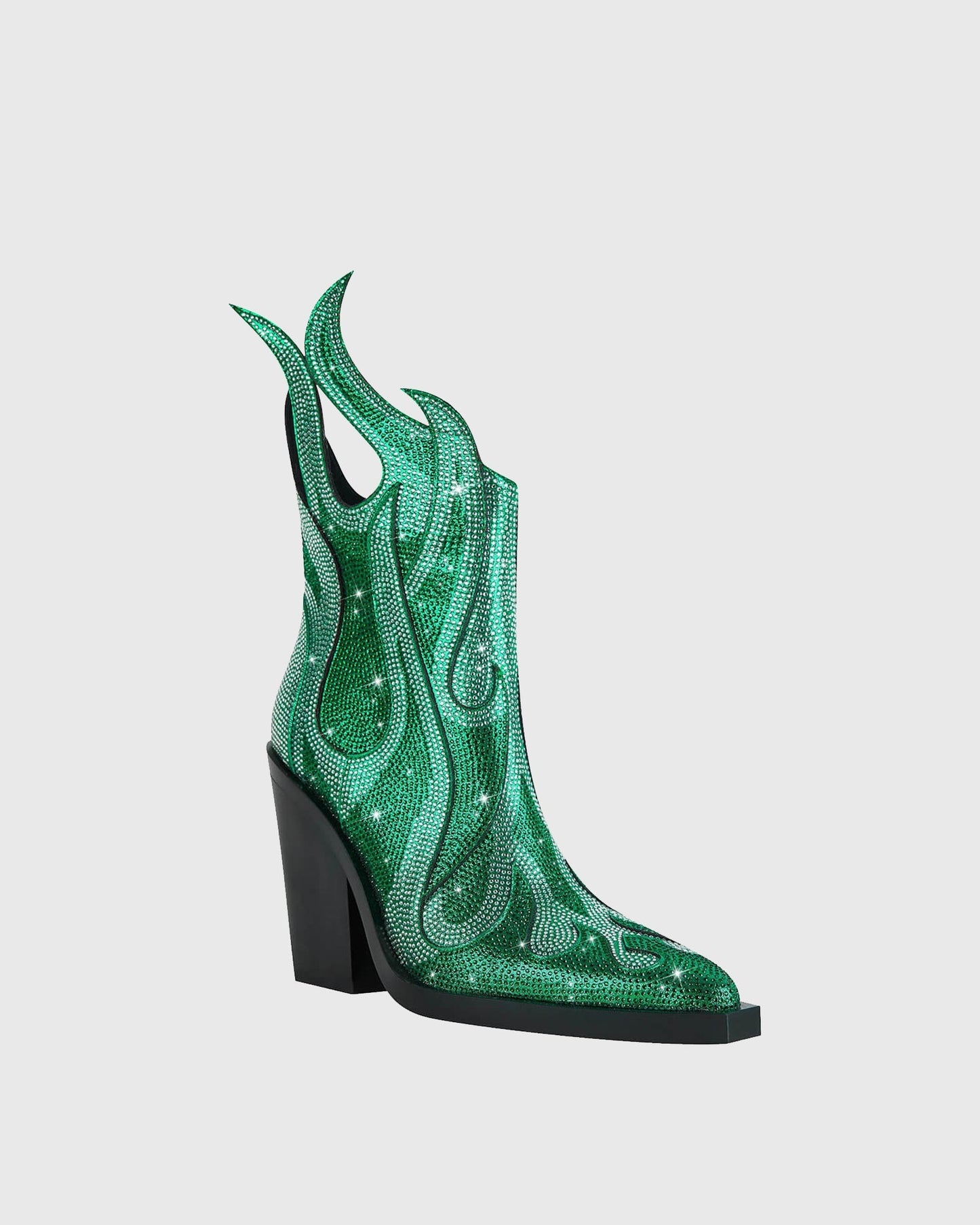 Beronia Rhinestone Embellished Flame Ankle Boots In Green
