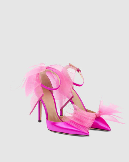 Fabrizia Bow Embellished Satin Pumps In Hot Pink