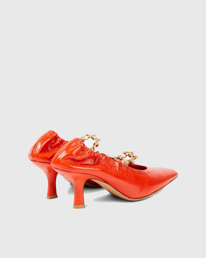 Bettina Chain Leather Pumps In Red