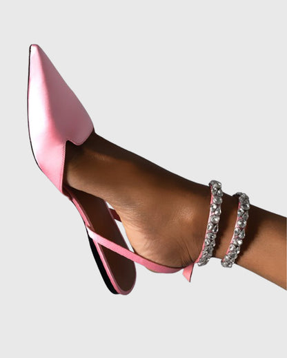 Bice Rhinestone Embellished Strap Flats In Pink