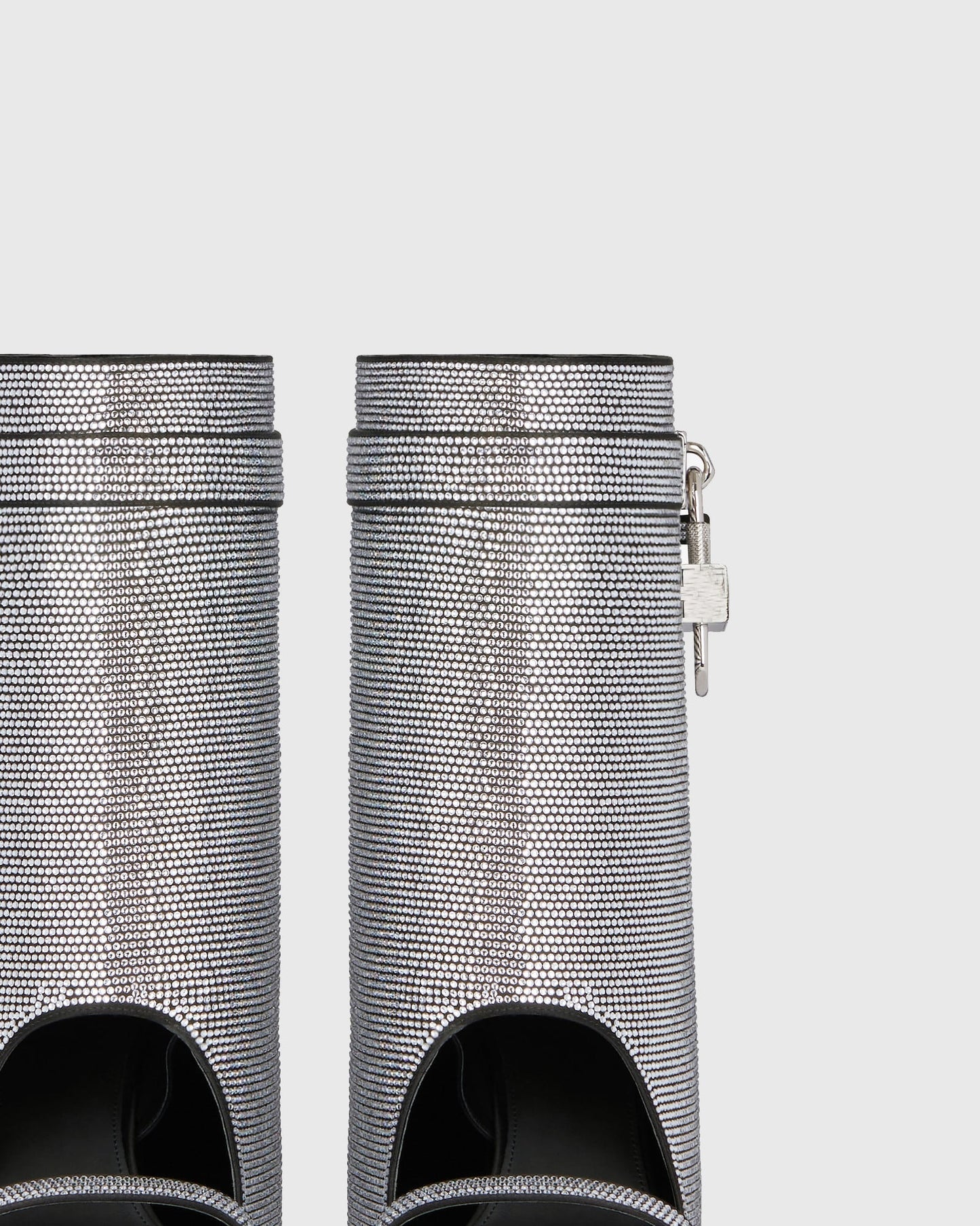 Bionda Buckle Rhinestone Embellished Satin Knee High Boots