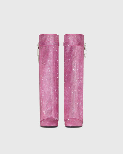 Bionda Buckle Rhinestone Velvet Knee High Boots In Pink