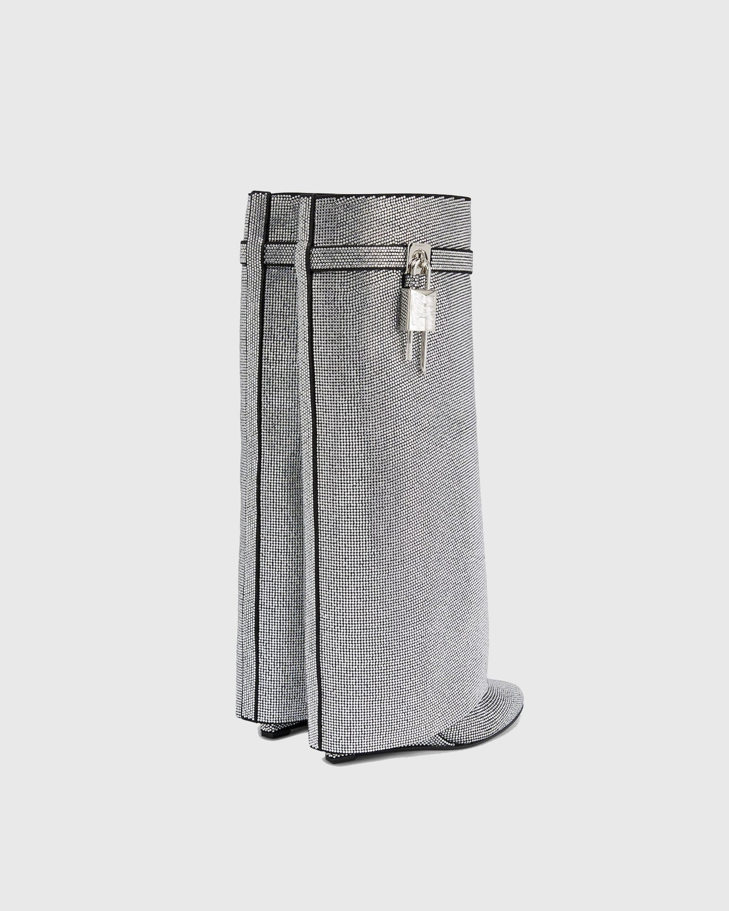 Bionda Buckle Rhinestone Velvet Knee High Boots In Silver