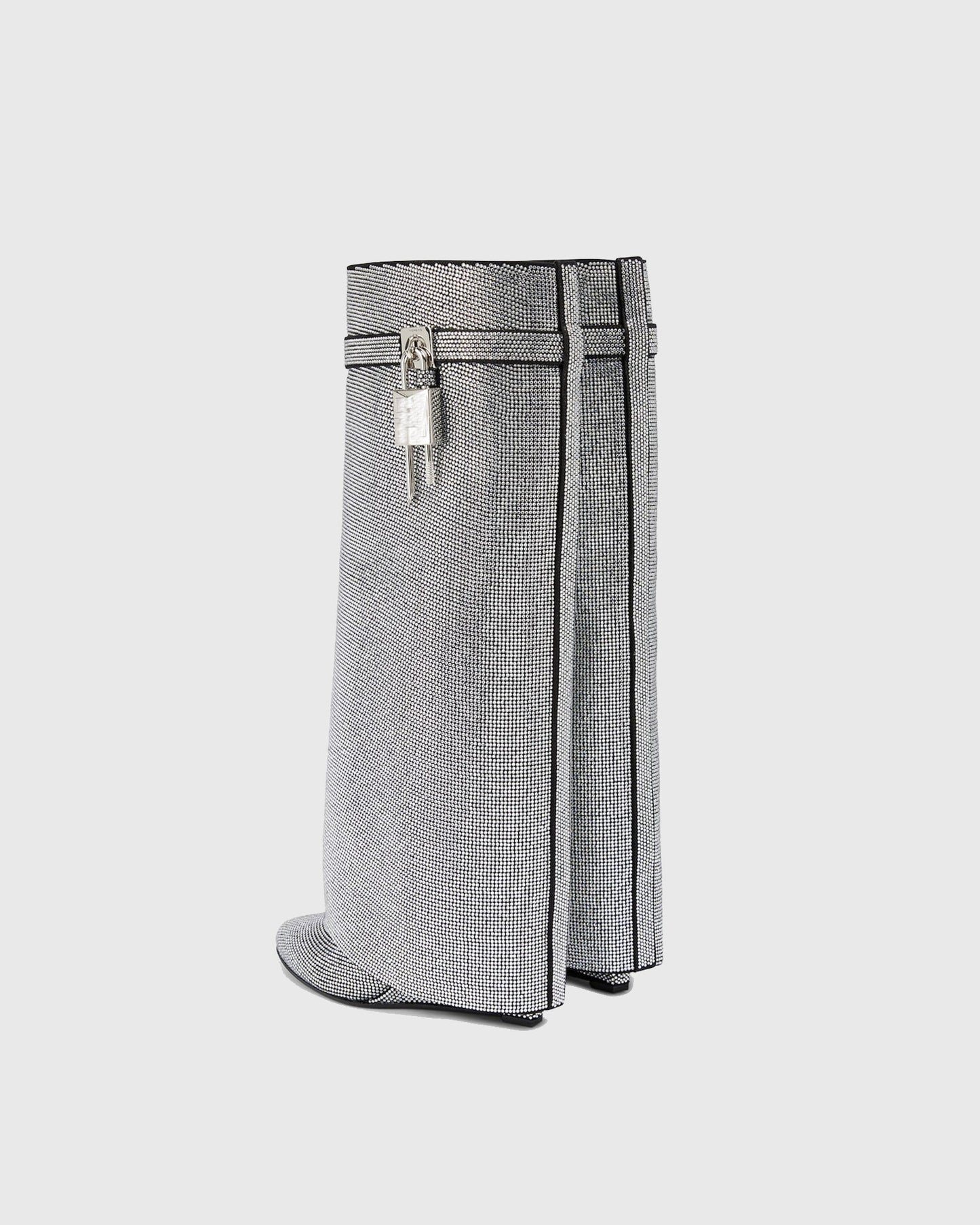 Bionda Buckle Rhinestone Velvet Knee High Boots In Silver