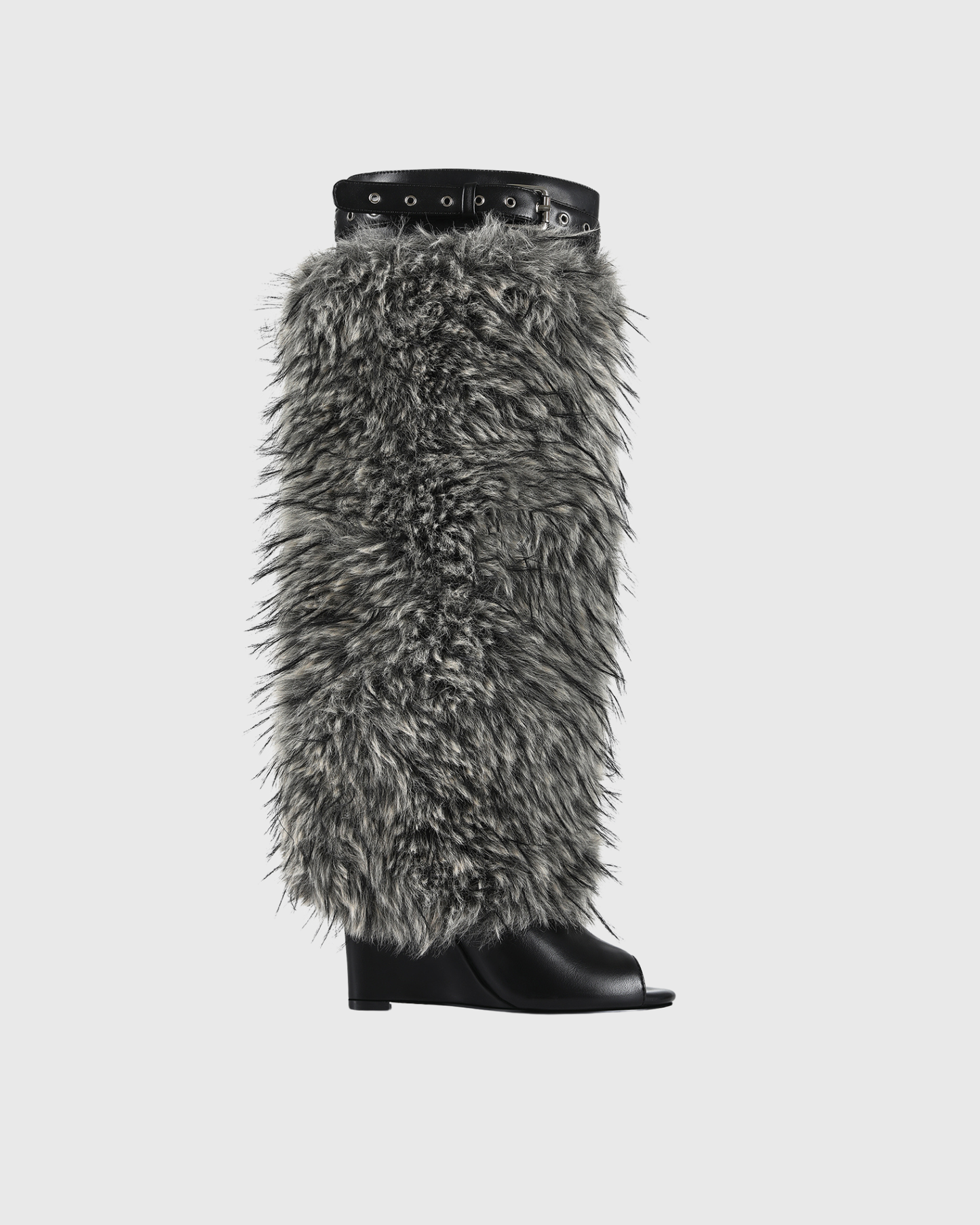 Bionda Faux Fur Eyelet Wedge Boots In Grey