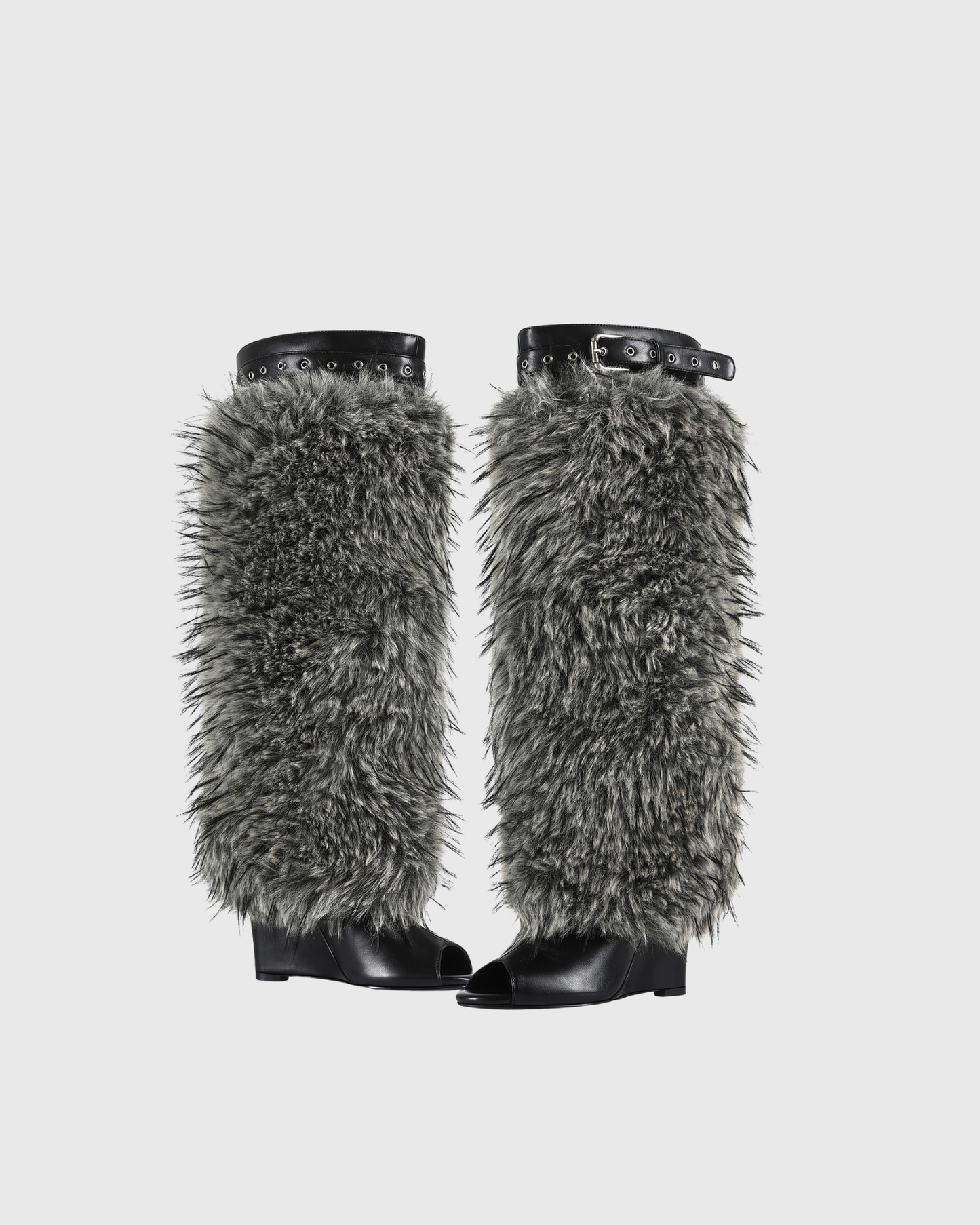 Bionda Faux Fur Eyelet Wedge Boots In Grey