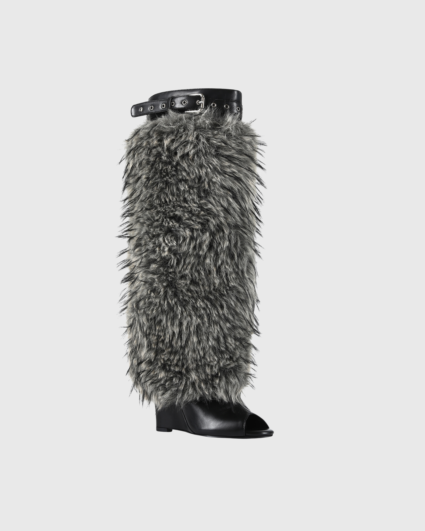 Bionda Faux Fur Eyelet Wedge Boots In Grey