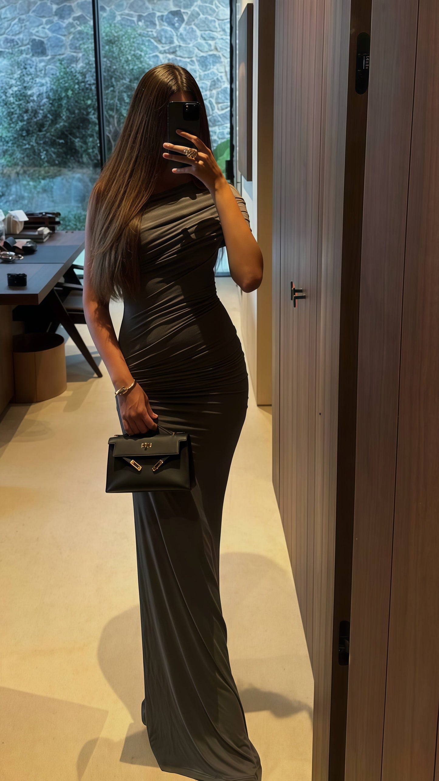 Black Mermaid Pleated Evening Party Dress