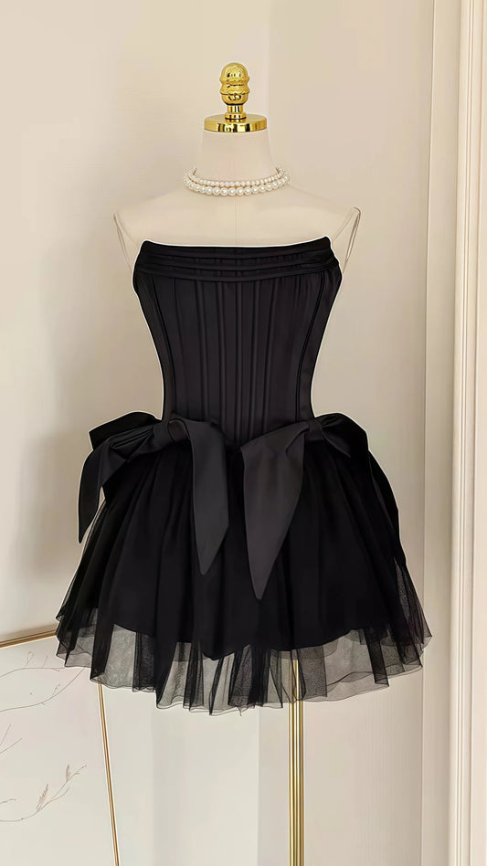 Black Strapless Homecoming Dresses, Mini Party Dress