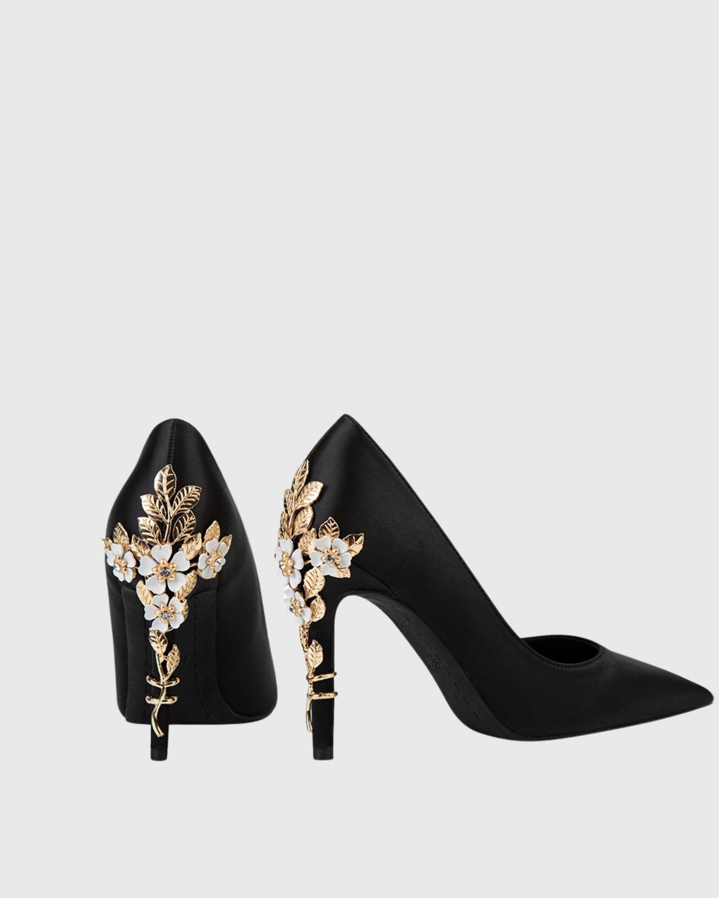 Blair Metal Flower Heels In Black