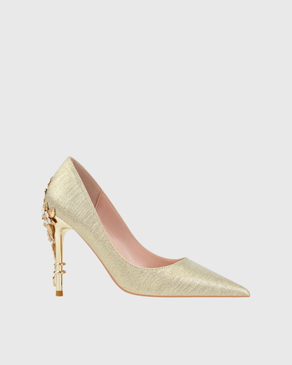 Blair Metal Flower Heels In Green