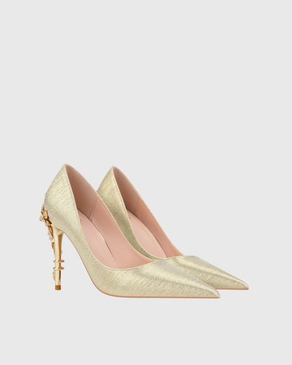 Blair Metal Flower Heels In Green