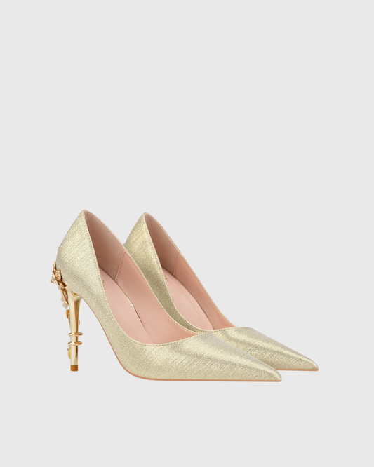 Blair Metal Flower Heels In Green