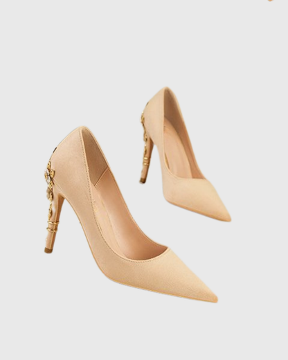 Blair Velvet Metal Flower Heels In Natural