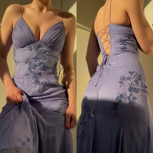 Blue Long Prom Dresses, Chiffon Evening Dresses, Appliques Party Dresses, Sheath Formal Dress