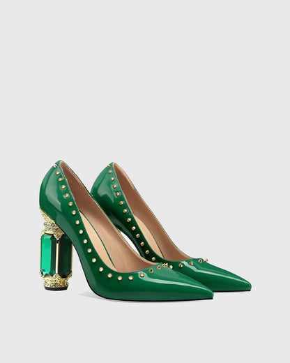 Blythe Rivet Diamond Heels In Green