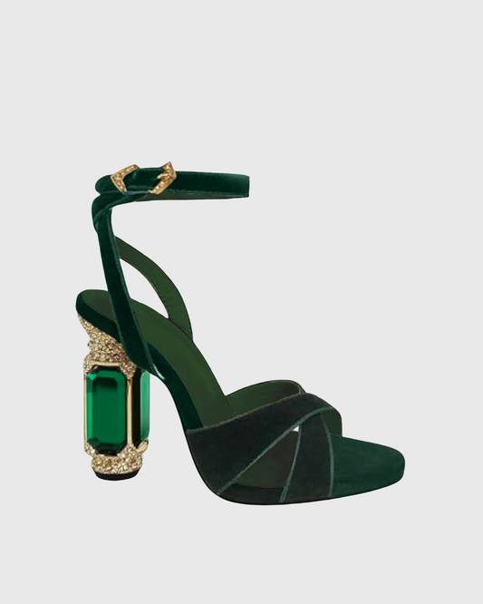 Blythe Velvet Vintage Sandals In Green
