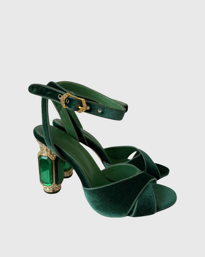 Blythe Velvet Vintage Sandals In Green