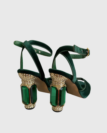 Blythe Velvet Vintage Sandals In Green